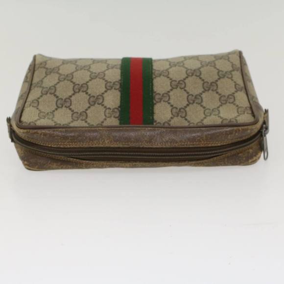GUCCI GG Canvas Web Sherry Line Clutch Bag Beige Red Green 56.01.012 Auth yk8055 - Picture 6 of 16